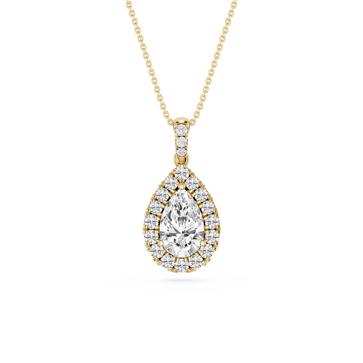 Pear Lab Grown Diamond Halo Diamond Bail Solitaire Pendant - 16 to 18 Inches