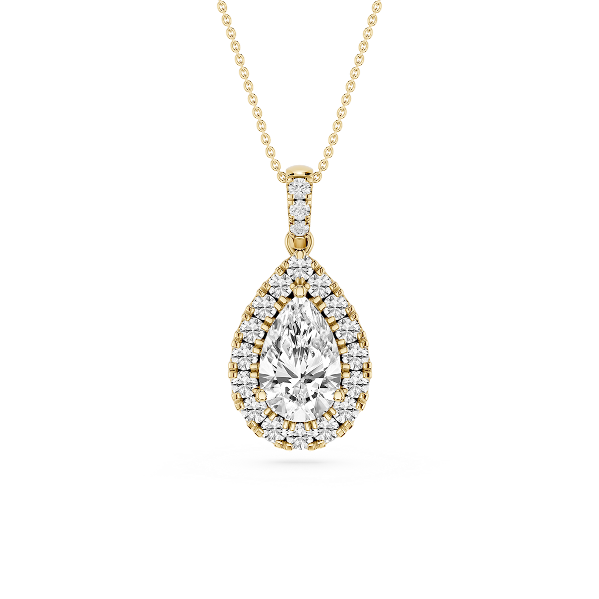 Pear Lab Grown Diamond Halo Diamond Bail Solitaire Pendant - 16 to 18 Inches