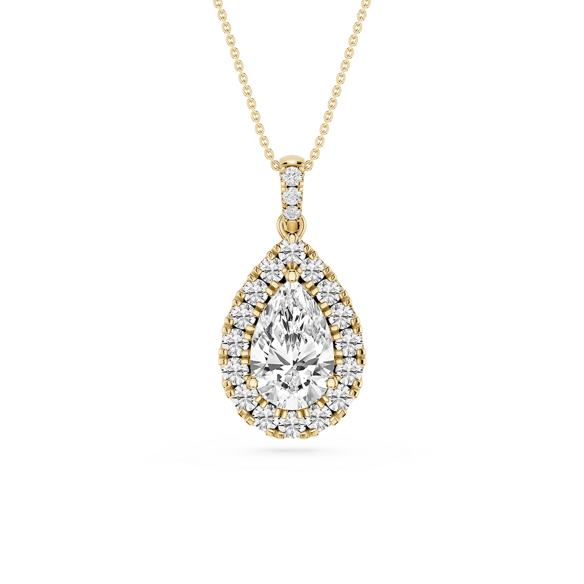 Pear Lab Grown Diamond Halo Diamond Bail Solitaire Pendant - 16 to 18 Inches