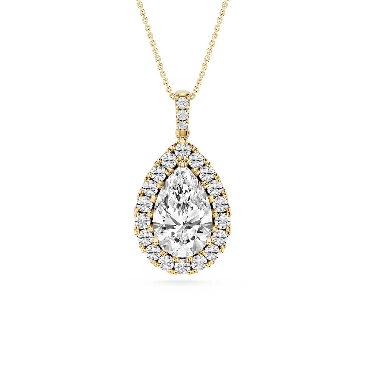 Pear Lab Grown Diamond Halo Diamond Bail Solitaire Pendant - 16 to 18 Inches