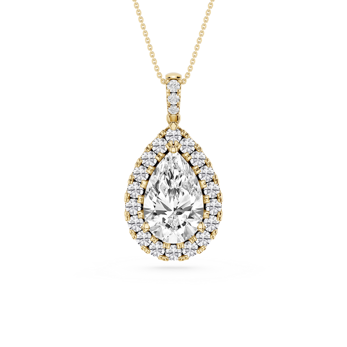 Pear Lab Grown Diamond Halo Diamond Bail Solitaire Pendant - 16 to 18 Inches