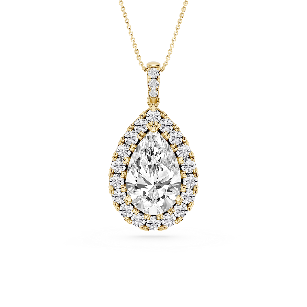 Pear Lab Grown Diamond Halo Diamond Bail Solitaire Pendant - 16 to 18 Inches