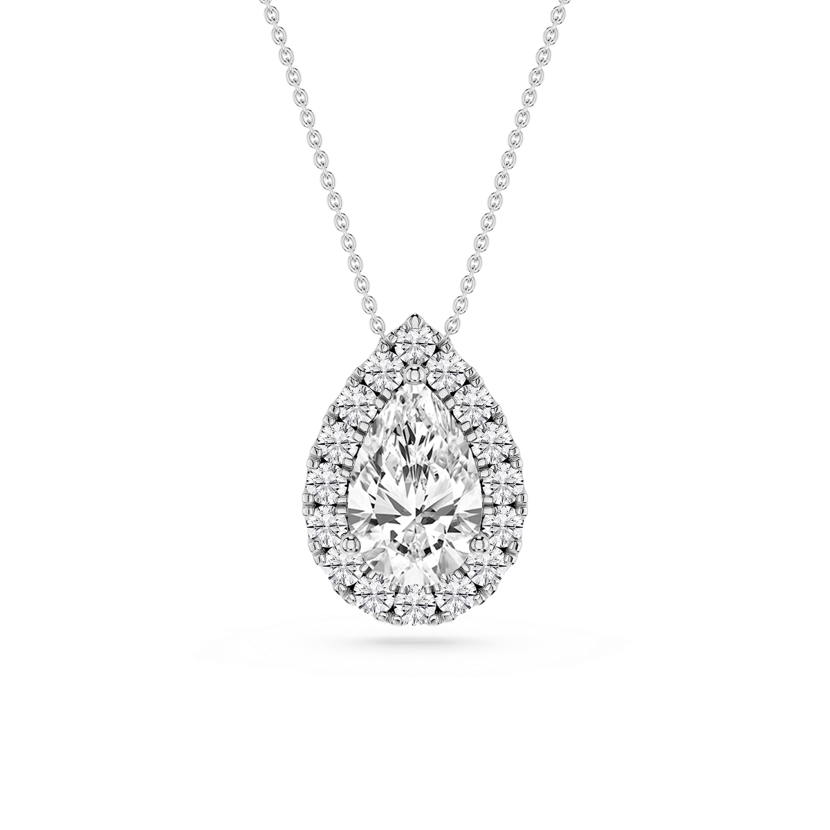 Pear Lab Grown Diamond Halo Slide Pendant - 16 to 18 Inches