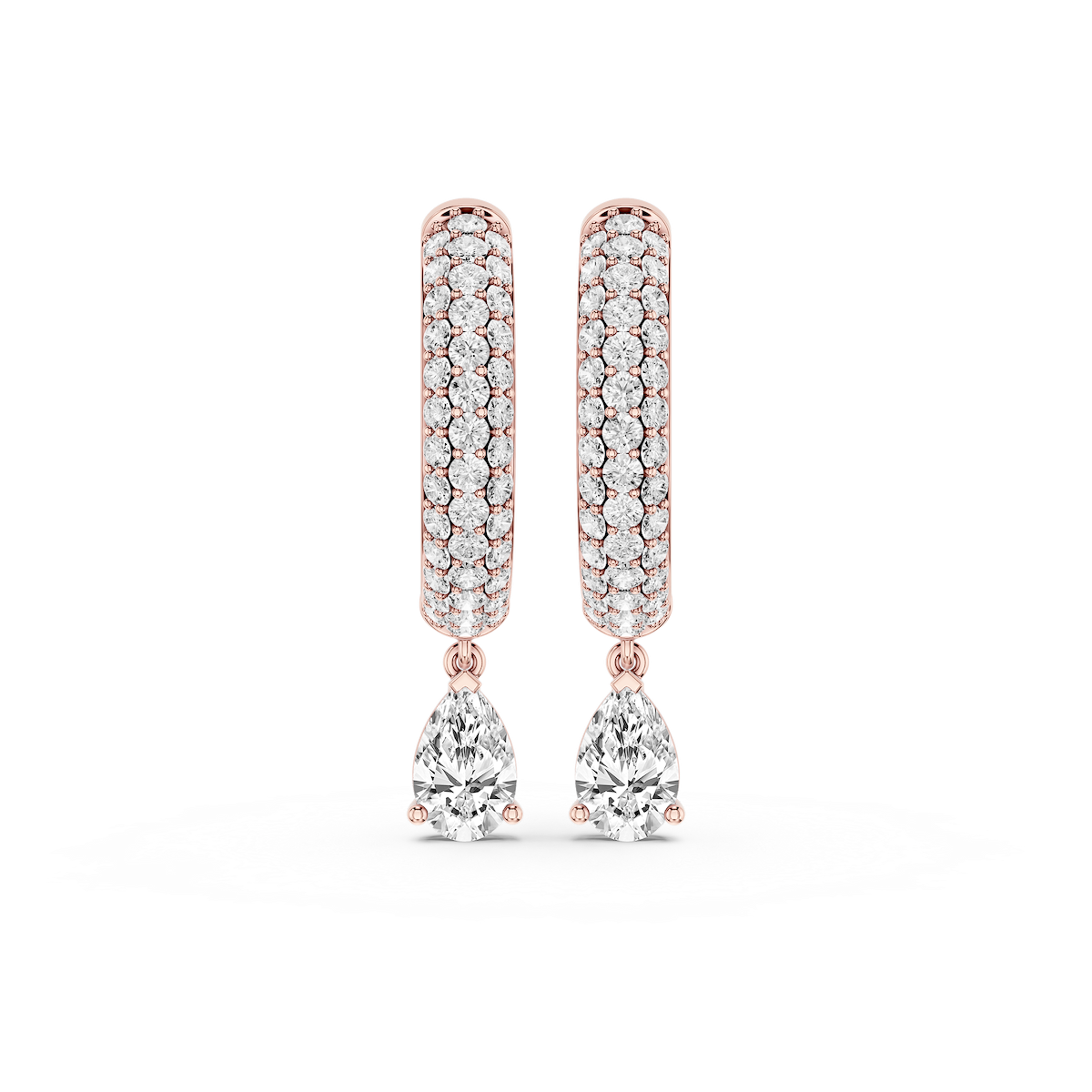 Pear Lab Grown Diamond Pave Hoop Drop Earrings