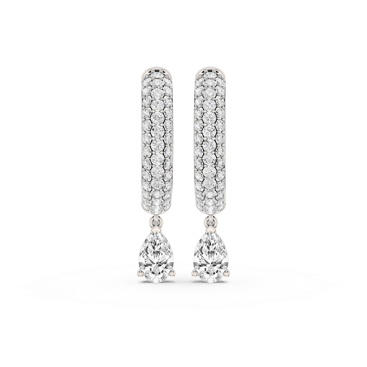 Pear Lab Grown Diamond Pave Hoop Drop Earrings
