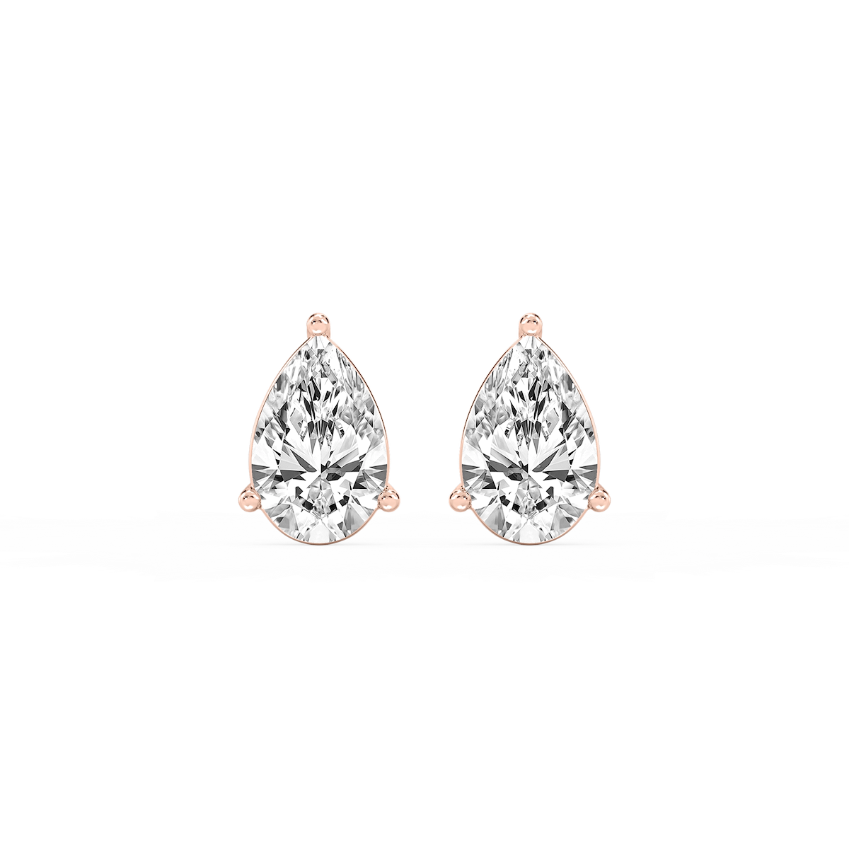 Pear Lab Grown Diamond Three Prong Basket Threaded Stud Earrings