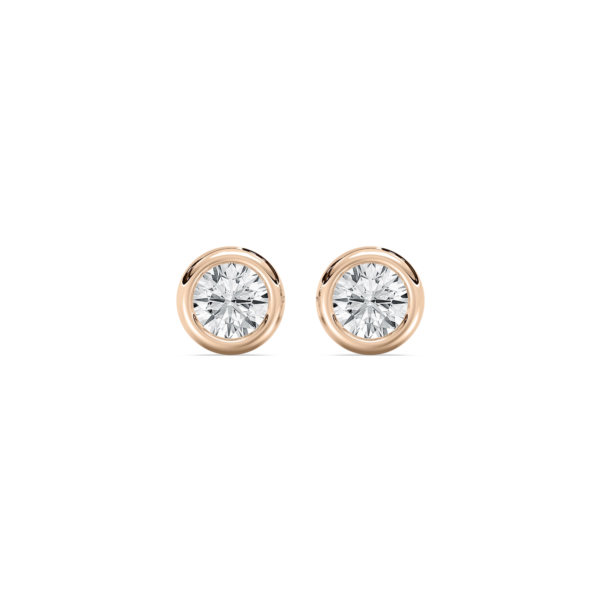 Round Lab Grown Diamond Petite Three Prong Martini Bezel Stud Earrings
