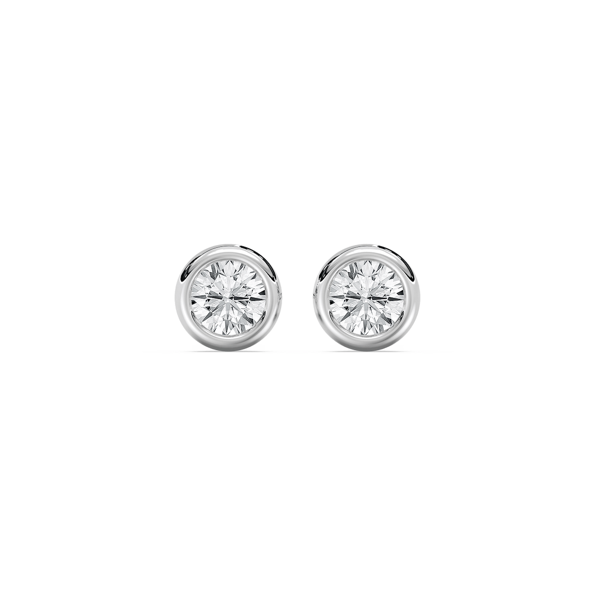 Round Lab Grown Diamond Petite Three Prong Martini Bezel Stud Earrings