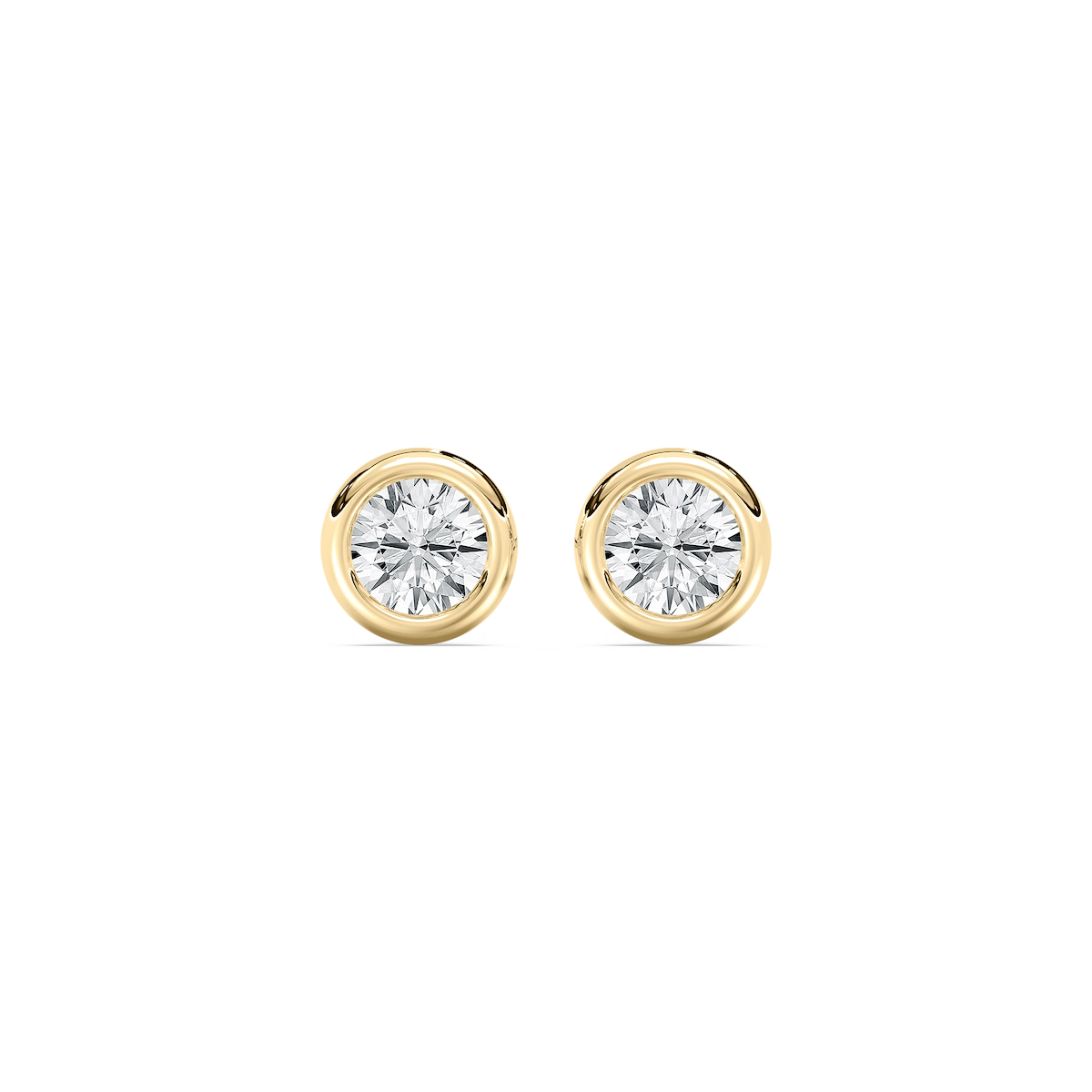 Round Lab Grown Diamond Petite Three Prong Martini Bezel Stud Earrings