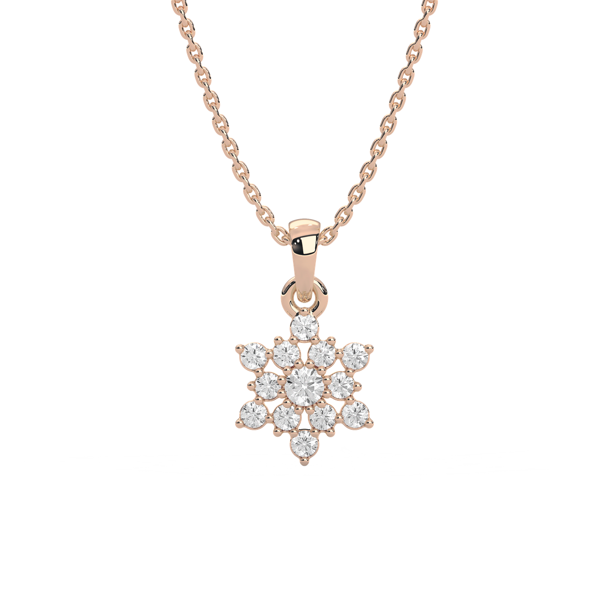 1/4 ctw Round Lab Grown Diamond Petite Snowflake Pendant  - 18 Inches