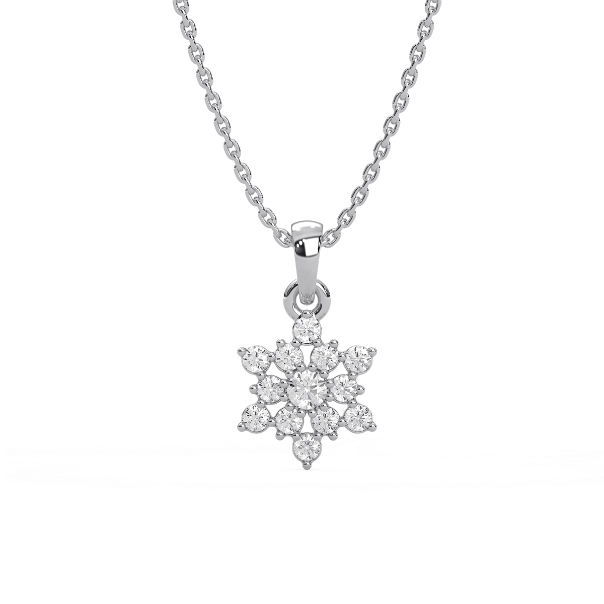 1/4 ctw Round Lab Grown Diamond Petite Snowflake Pendant  - 18 Inches