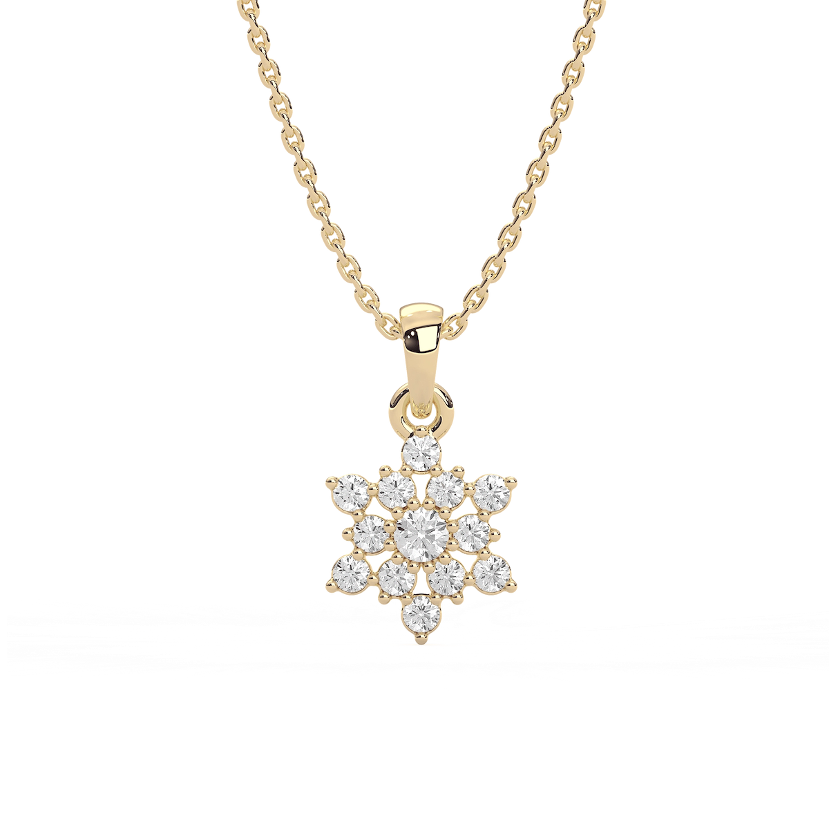 1/4 ctw Round Lab Grown Diamond Petite Snowflake Pendant  - 18 Inches