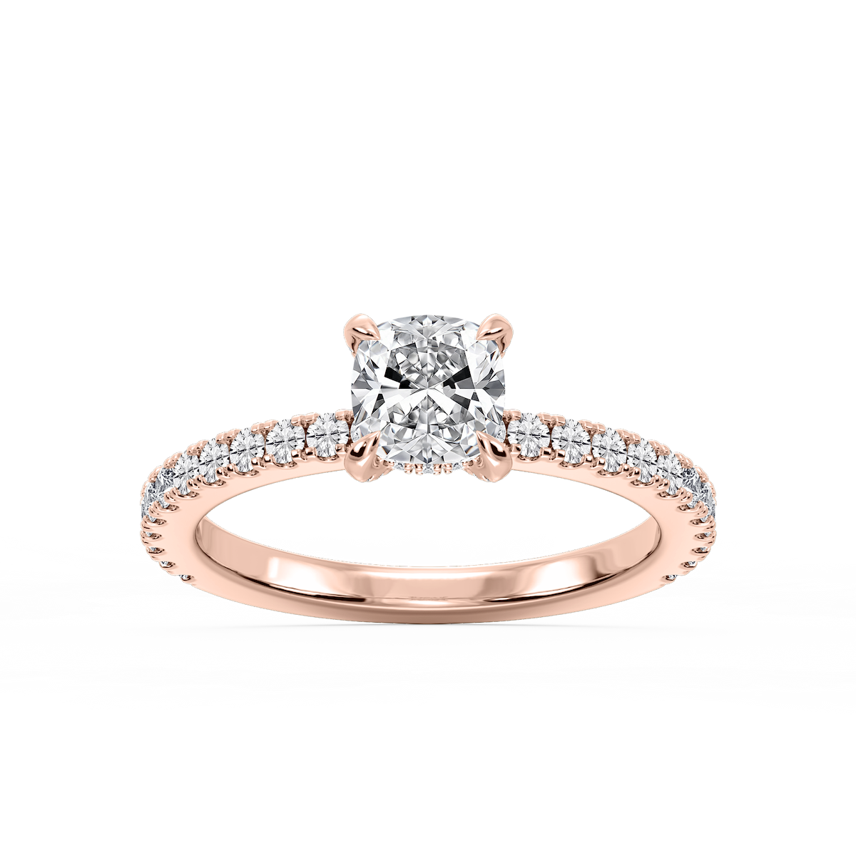 Presley Cushion Lab Grown Diamond Claw Prong Hidden Halo Engagement Ring