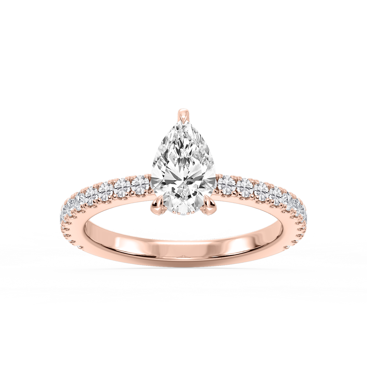 Presley Pear Lab Grown Diamond Claw Prong Hidden Halo Engagement Ring