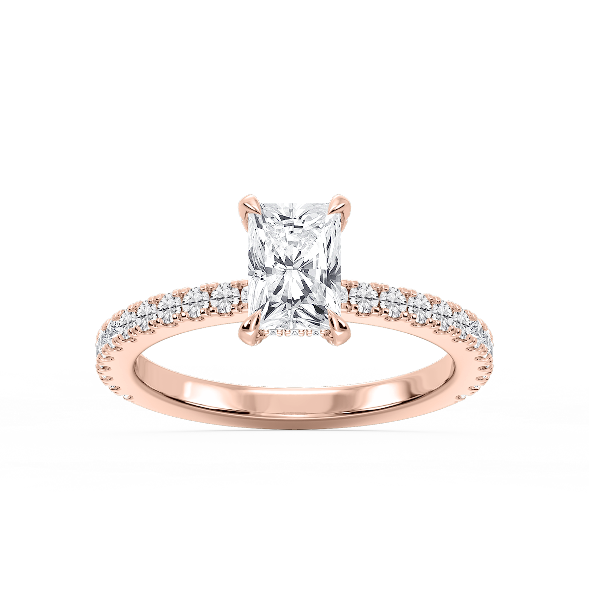 Presley Radiant Lab Grown Diamond Claw Prong Hidden Halo Engagement Ring