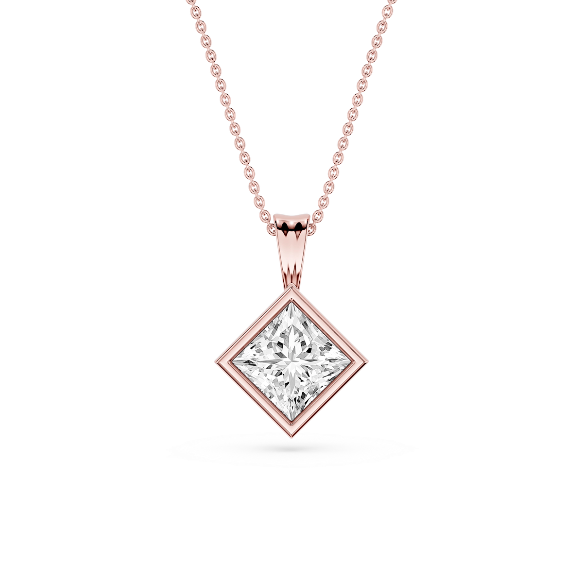 Princess Lab Grown Diamond Bezel Set Bail Solitaire Pendant - 16 to 18 Inches