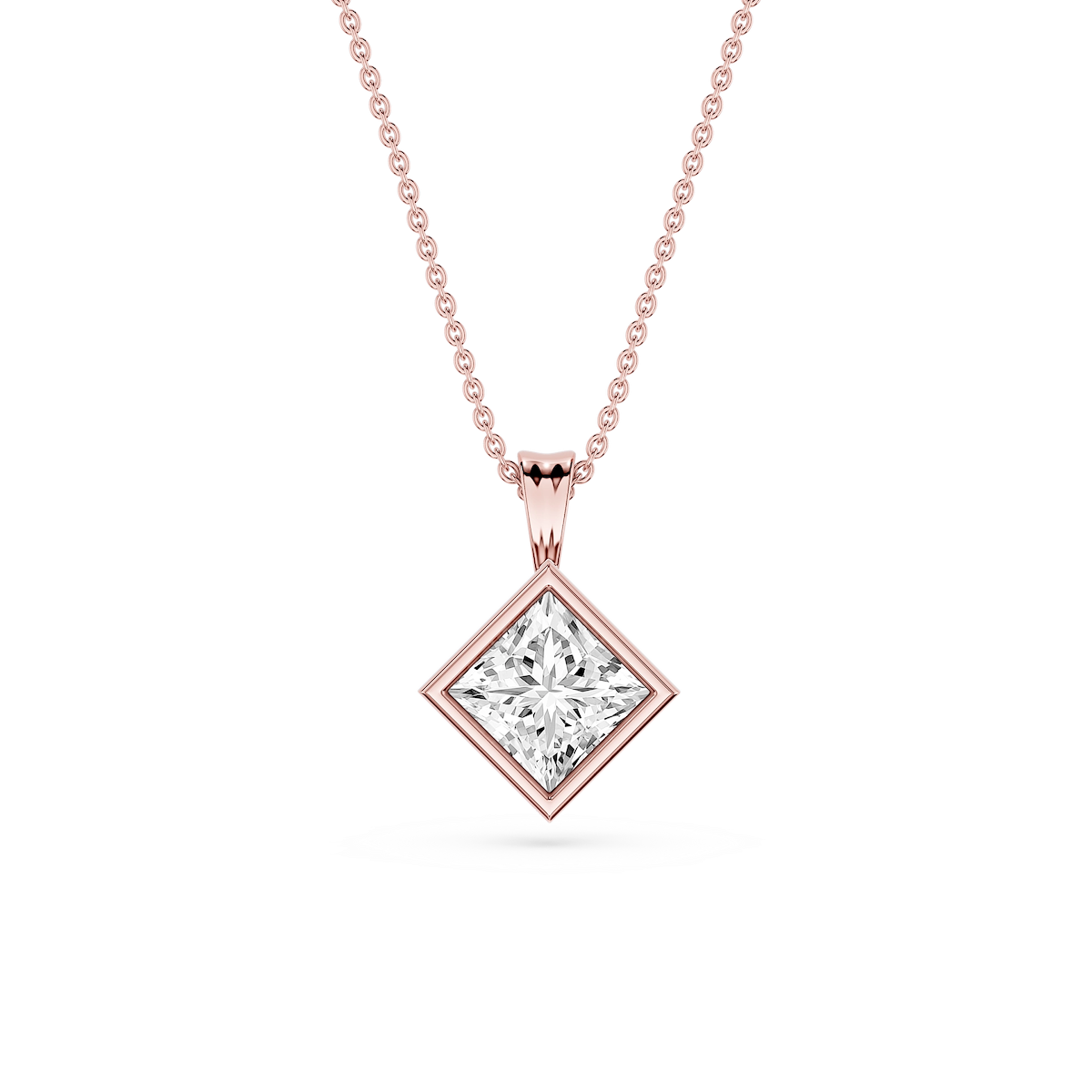 Princess Lab Grown Diamond Bezel Set Bail Solitaire Pendant - 16 to 18 Inches