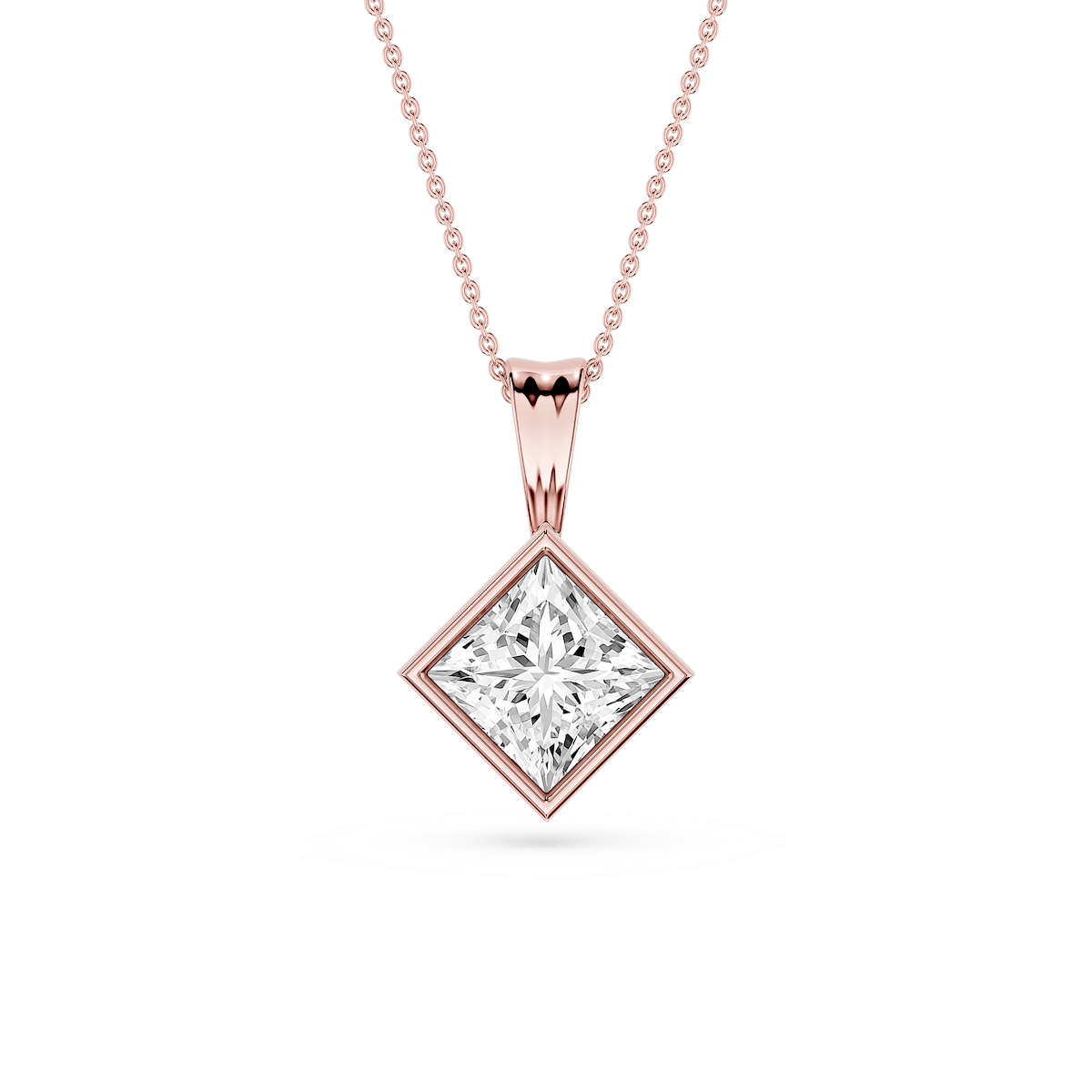 Princess Lab Grown Diamond Bezel Set Bail Solitaire Pendant - 16 to 18 Inches