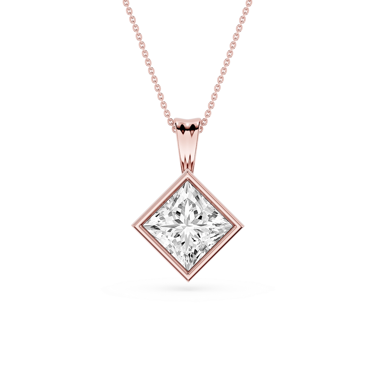 Princess Lab Grown Diamond Bezel Set Bail Solitaire Pendant - 16 to 18 Inches