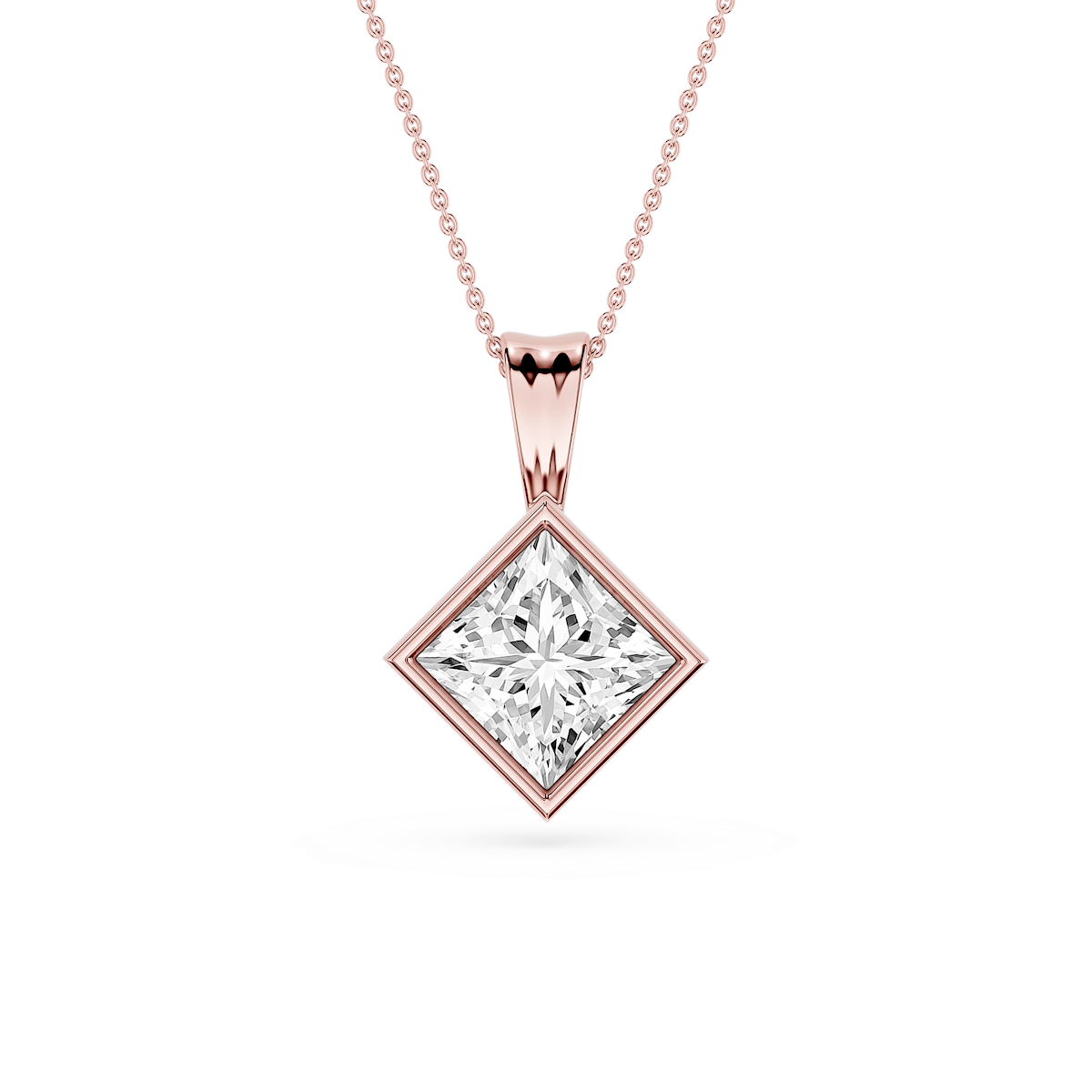 Princess Lab Grown Diamond Bezel Set Bail Solitaire Pendant - 16 to 18 Inches