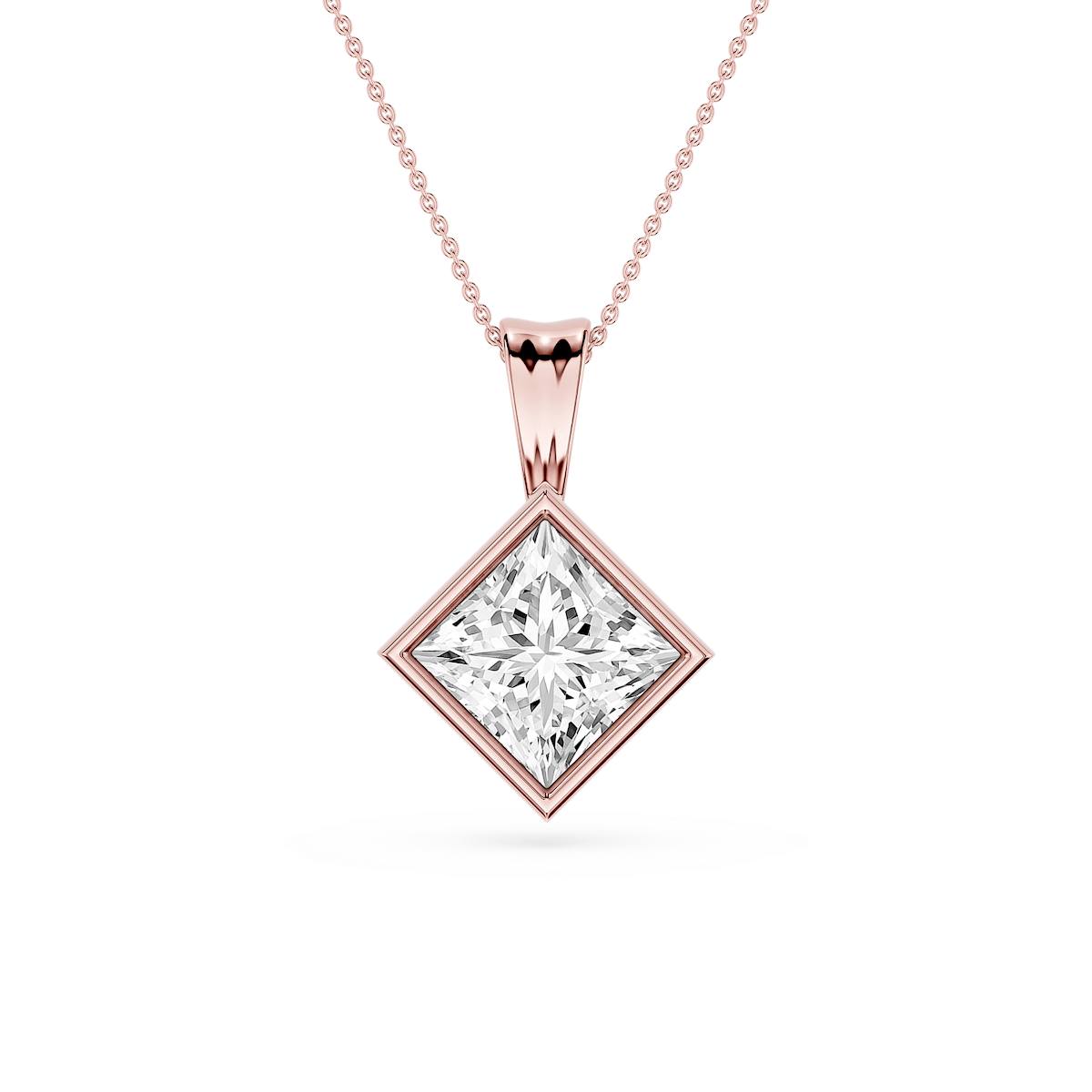 Princess Lab Grown Diamond Bezel Set Bail Solitaire Pendant - 16 to 18 Inches