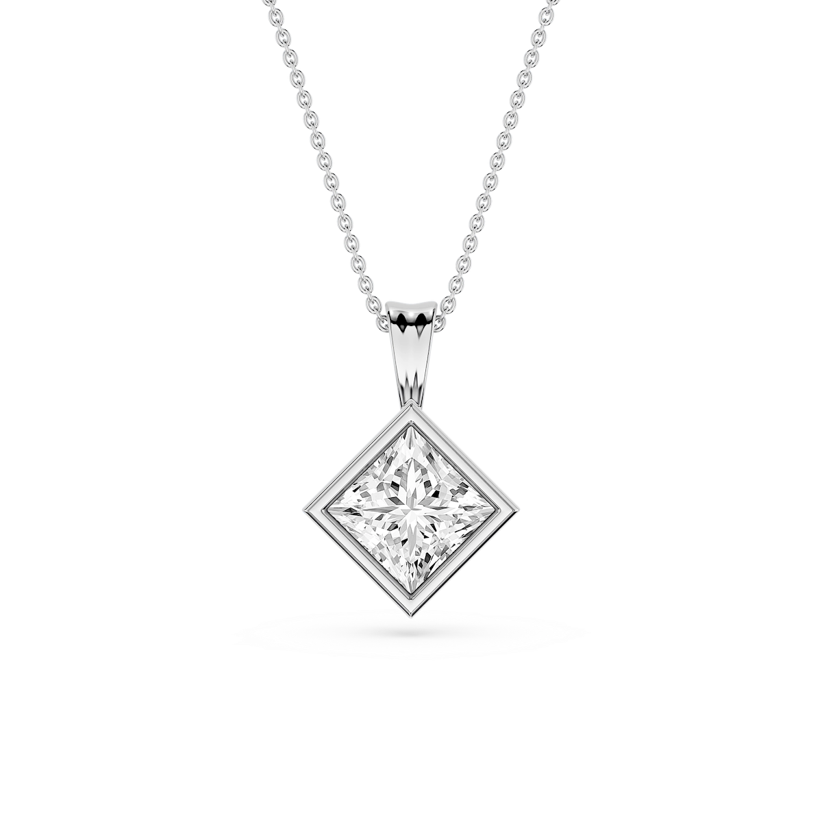 Princess Lab Grown Diamond Bezel Set Bail Solitaire Pendant - 16 to 18 Inches
