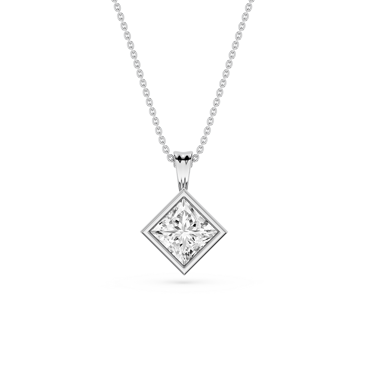 Princess Lab Grown Diamond Bezel Set Bail Solitaire Pendant - 16 to 18 Inches