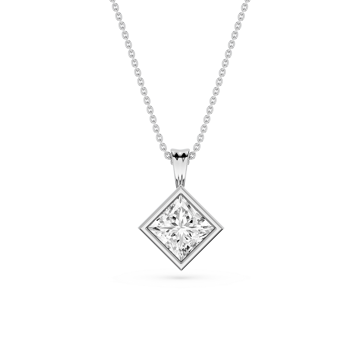 Princess Lab Grown Diamond Bezel Set Bail Solitaire Pendant - 16 to 18 Inches
