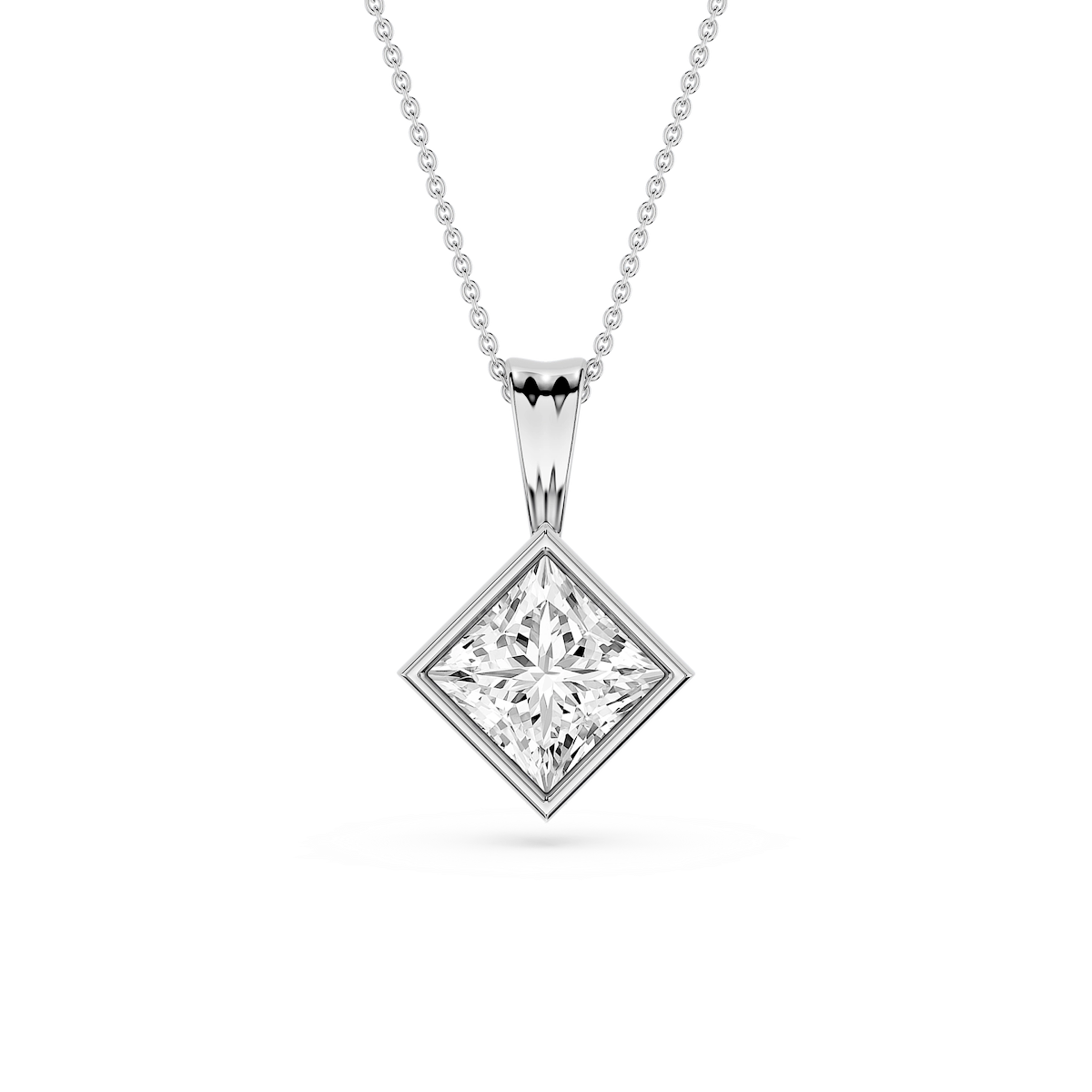 Princess Lab Grown Diamond Bezel Set Bail Solitaire Pendant - 16 to 18 Inches