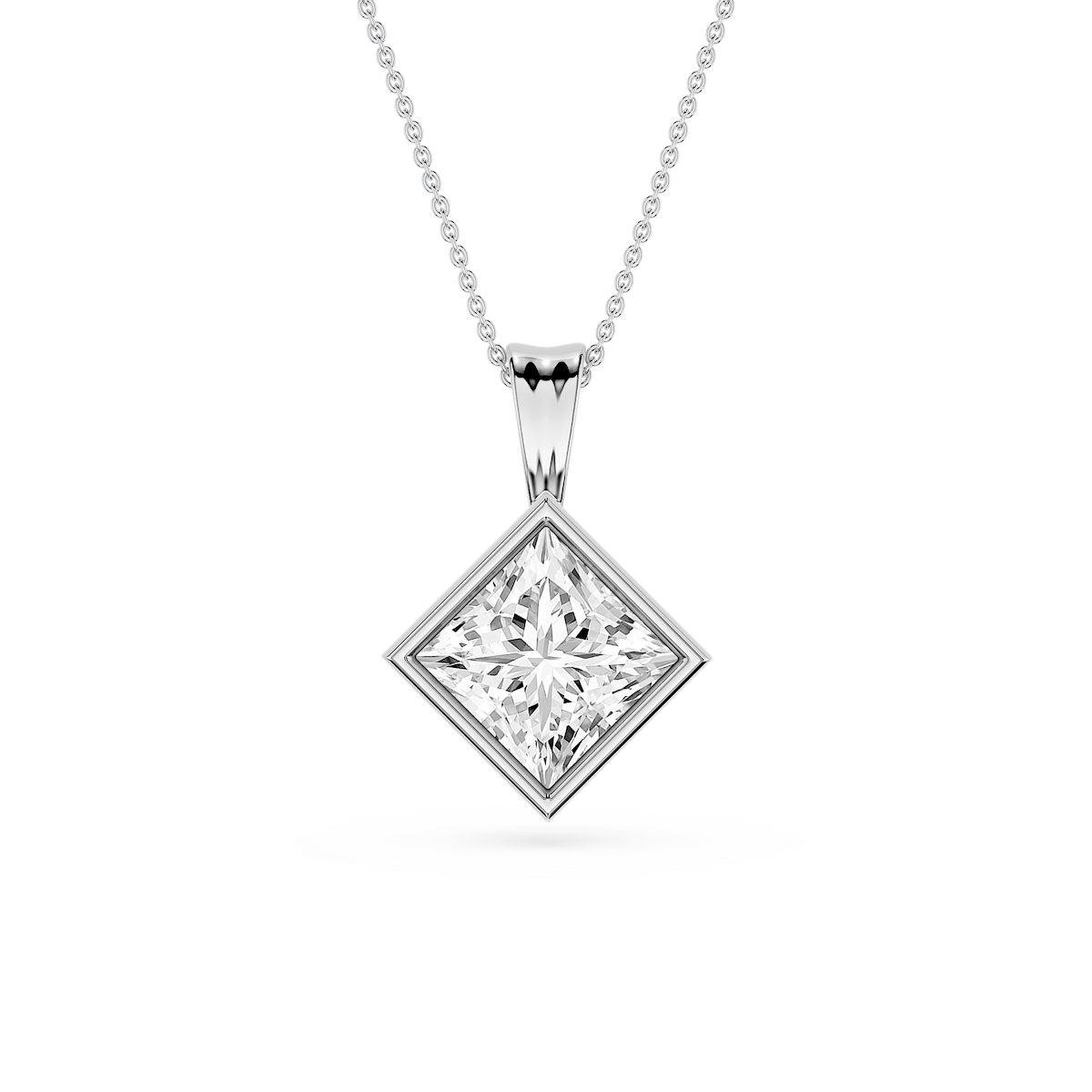 Princess Lab Grown Diamond Bezel Set Bail Solitaire Pendant - 16 to 18 Inches