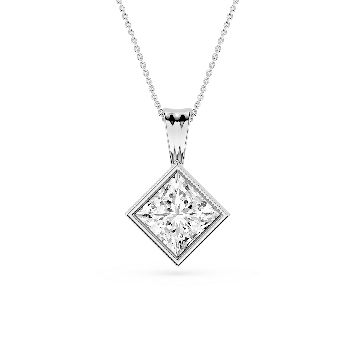 Princess Lab Grown Diamond Bezel Set Bail Solitaire Pendant - 16 to 18 Inches