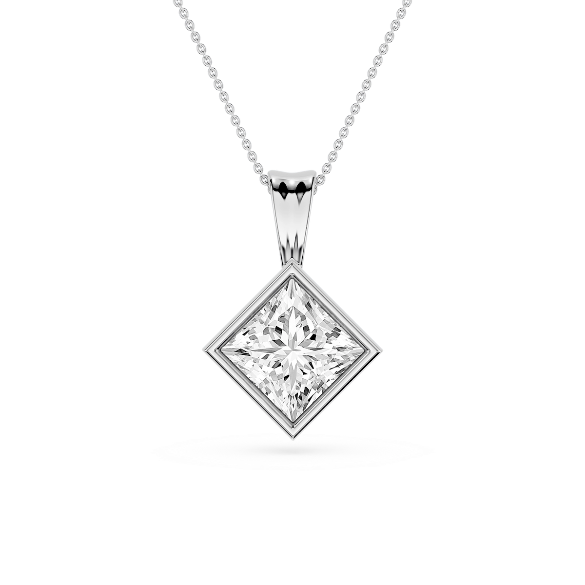 Princess Lab Grown Diamond Bezel Set Bail Solitaire Pendant - 16 to 18 Inches