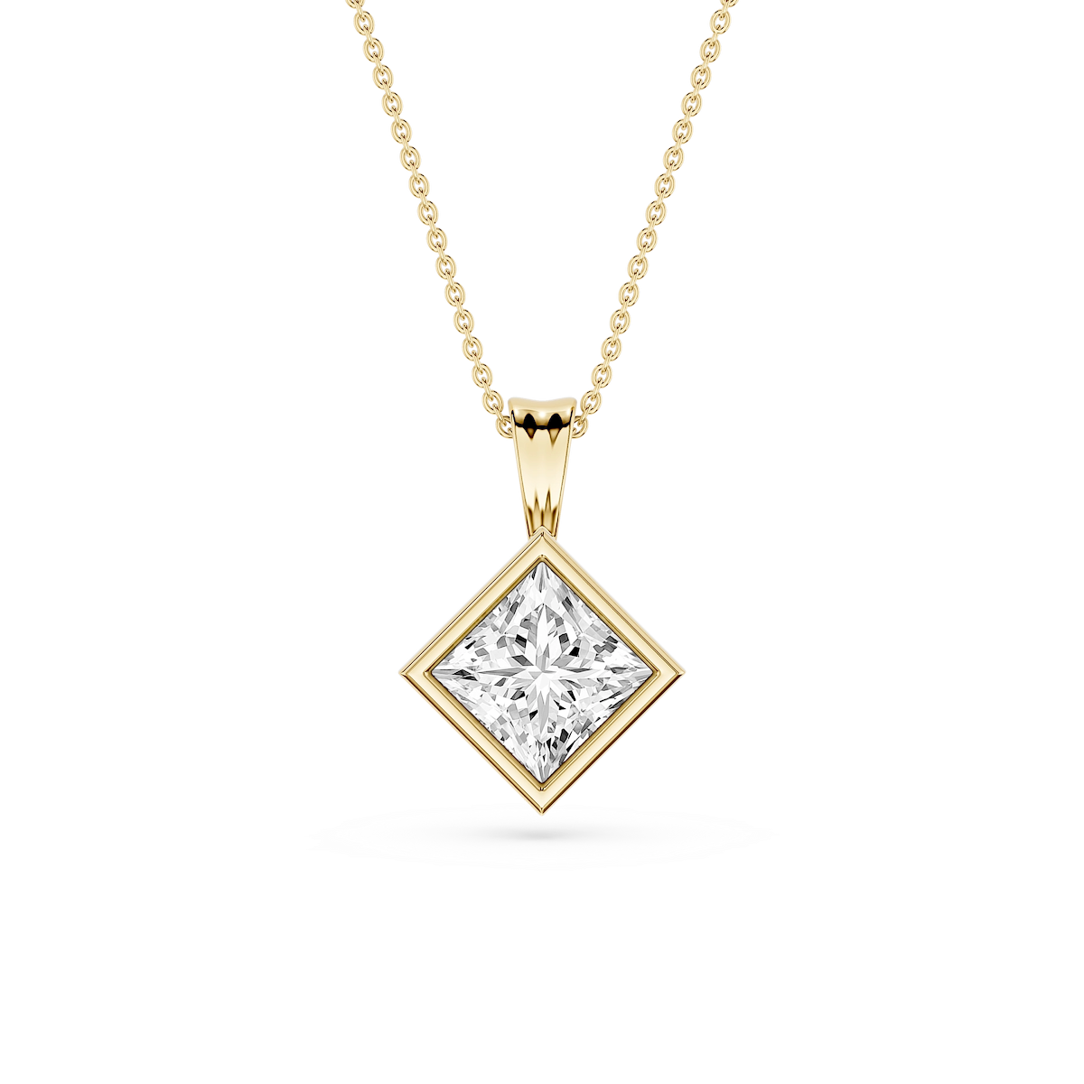 Princess Lab Grown Diamond Bezel Set Bail Solitaire Pendant - 16 to 18 Inches