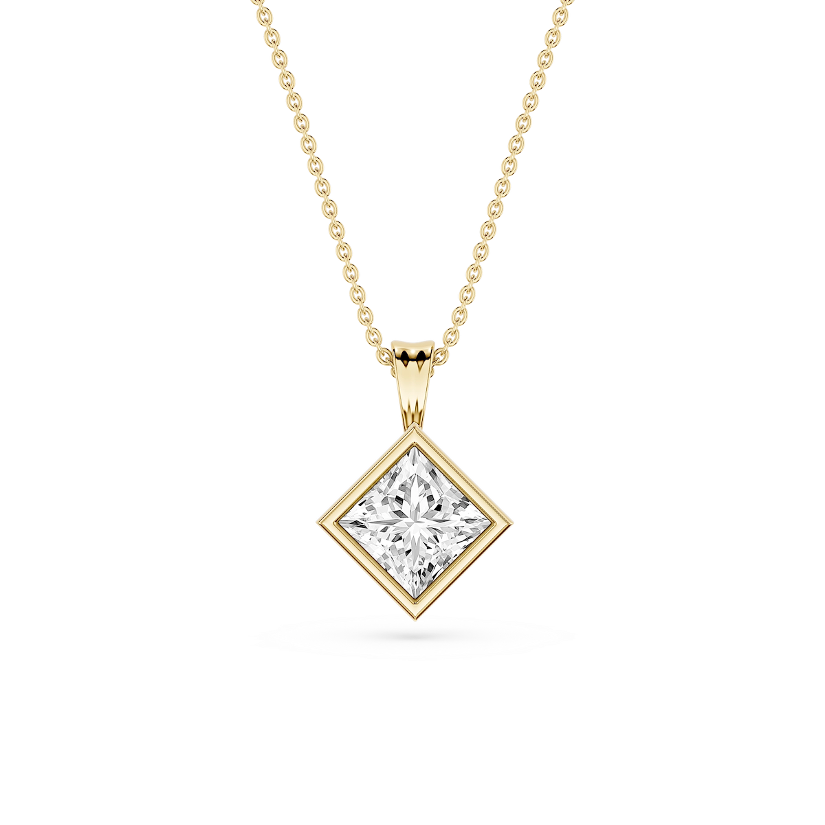 Princess Lab Grown Diamond Bezel Set Bail Solitaire Pendant - 16 to 18 Inches