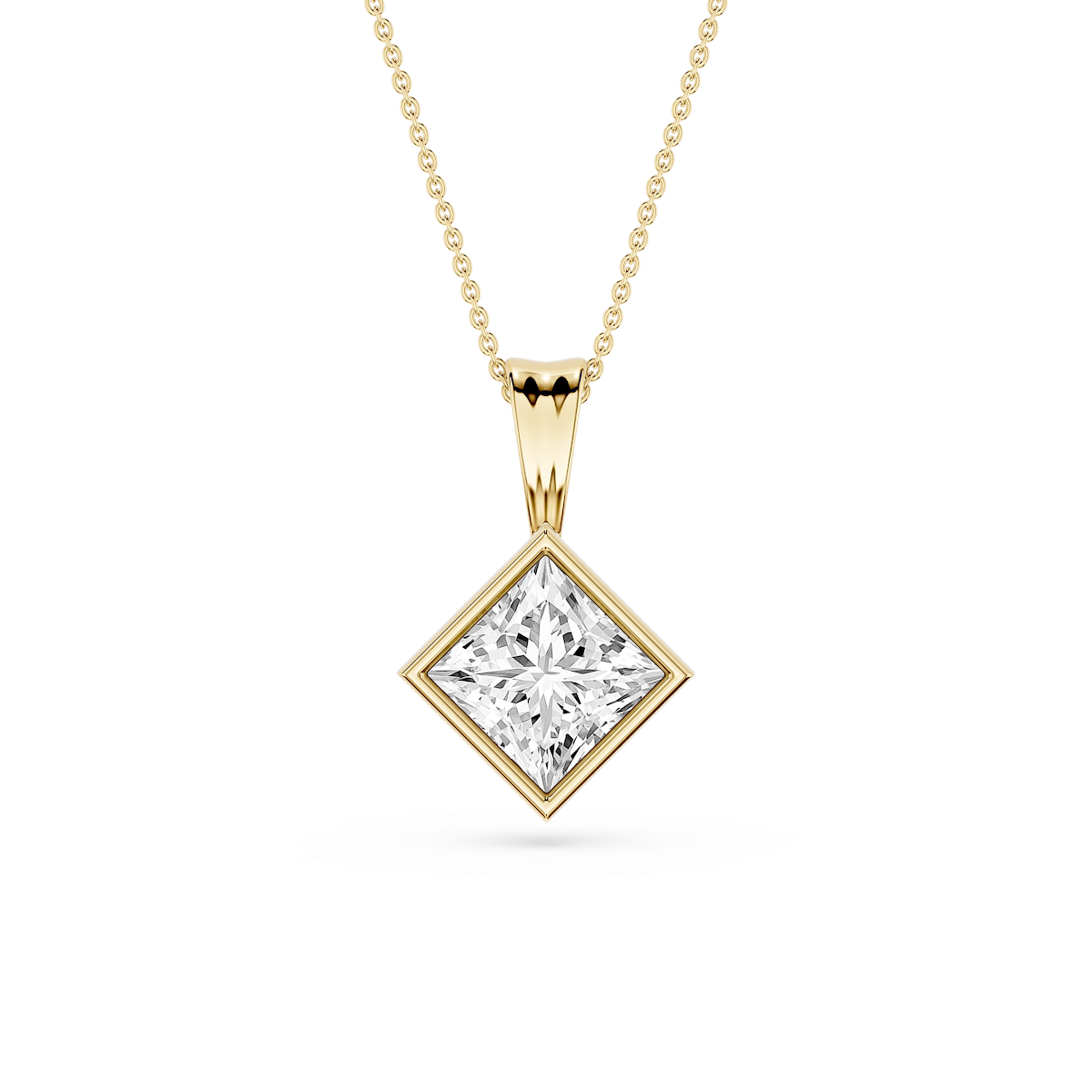 Princess Lab Grown Diamond Bezel Set Bail Solitaire Pendant - 16 to 18 Inches