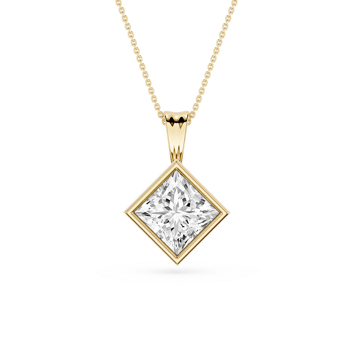Princess Lab Grown Diamond Bezel Set Bail Solitaire Pendant - 16 to 18 Inches