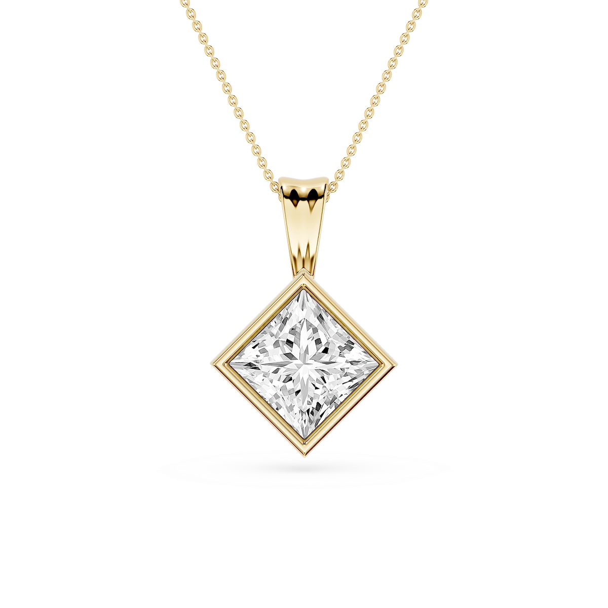 Princess Lab Grown Diamond Bezel Set Bail Solitaire Pendant - 16 to 18 Inches