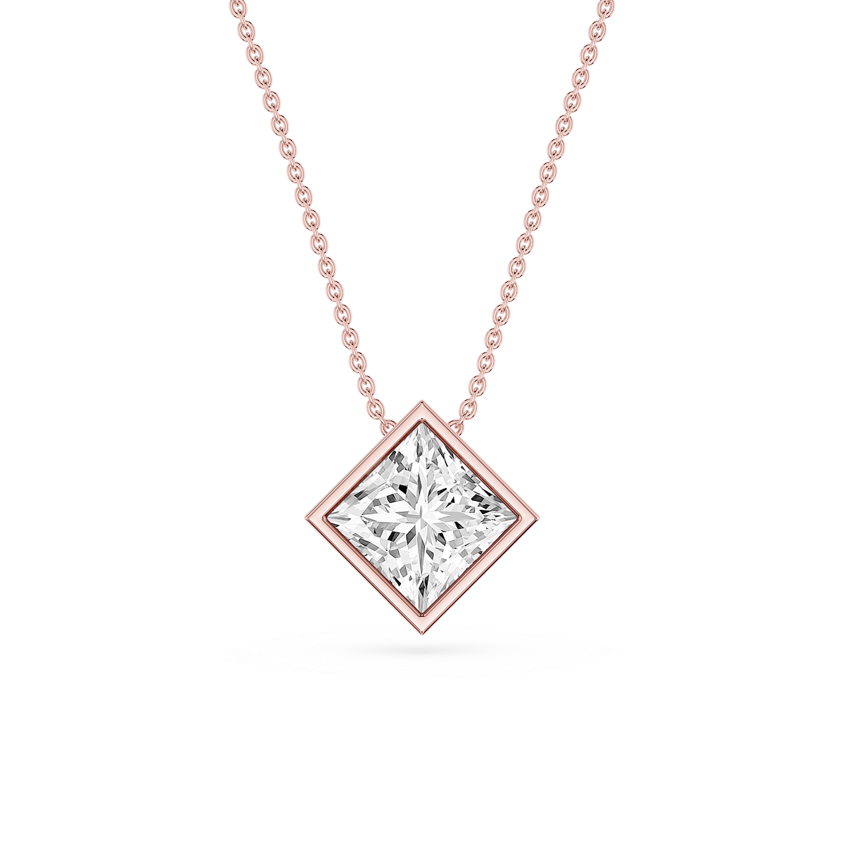 Princess Lab Grown Diamond Bezel Solitaire Slide Pendant - 16 to 18 Inches