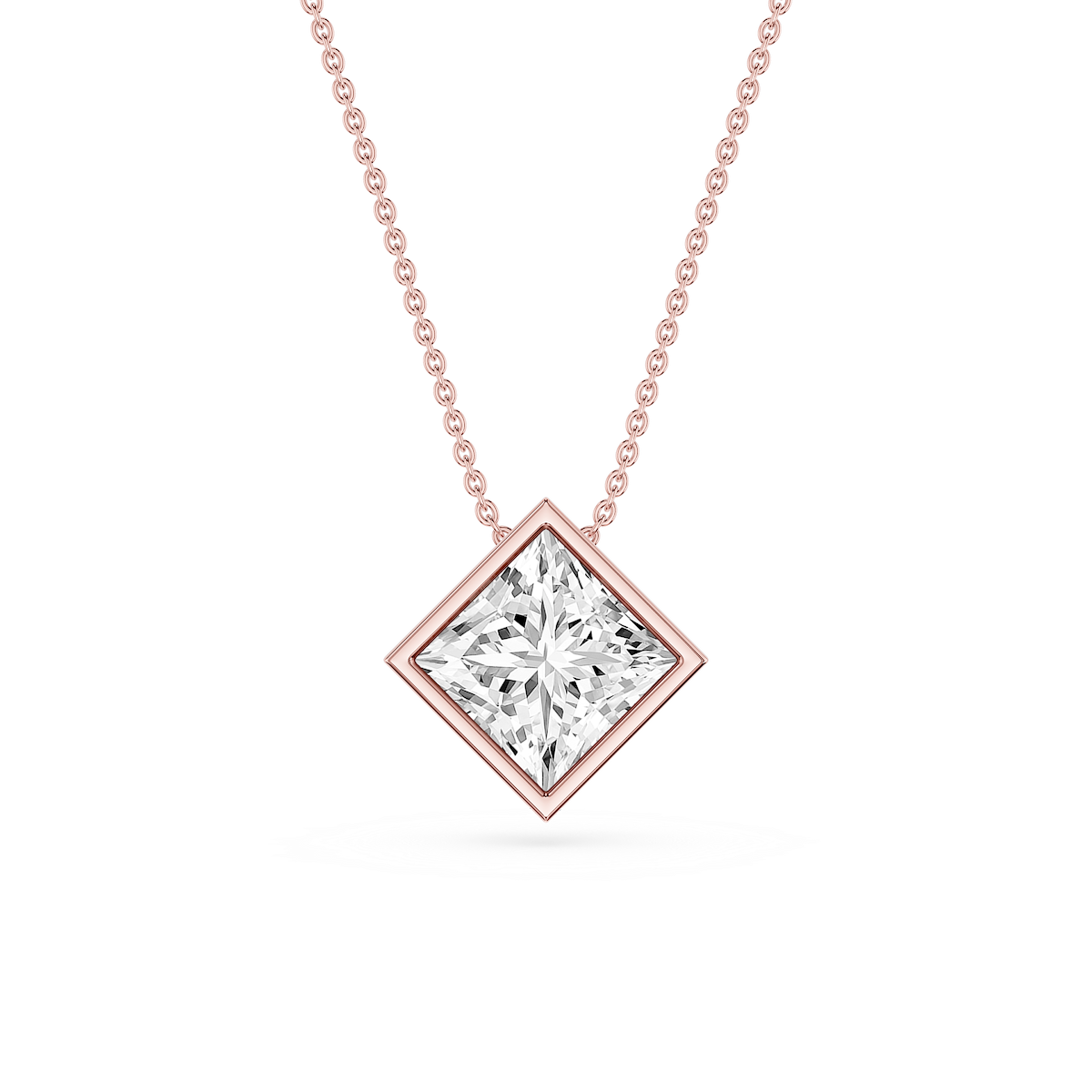 Princess Lab Grown Diamond Bezel Solitaire Slide Pendant - 16 to 18 Inches