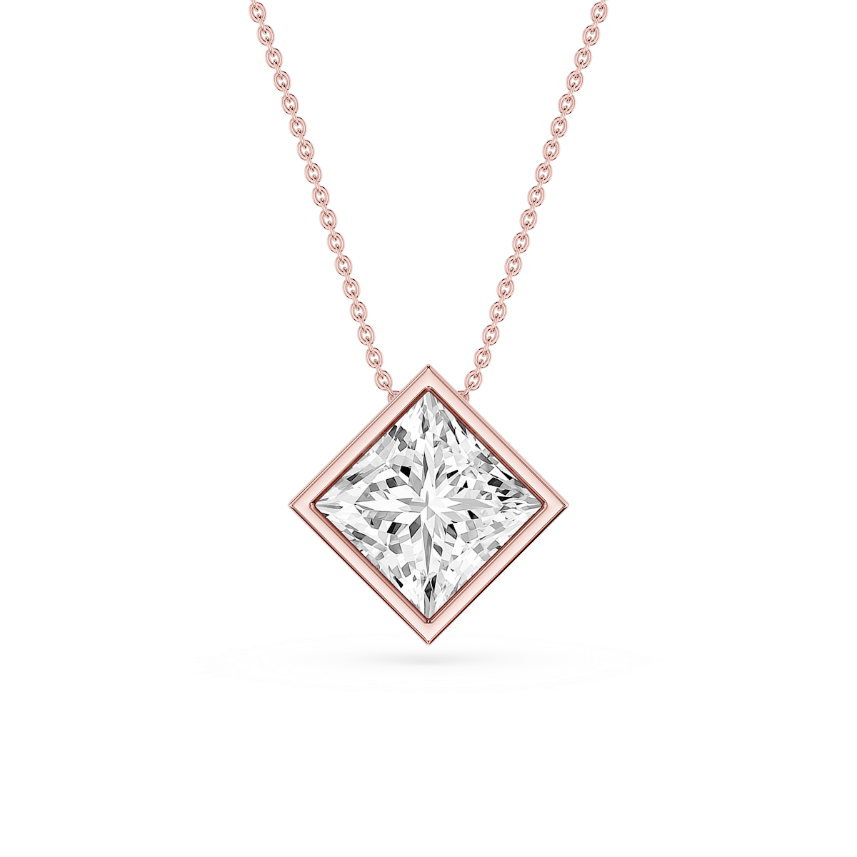 Princess Lab Grown Diamond Bezel Solitaire Slide Pendant - 16 to 18 Inches