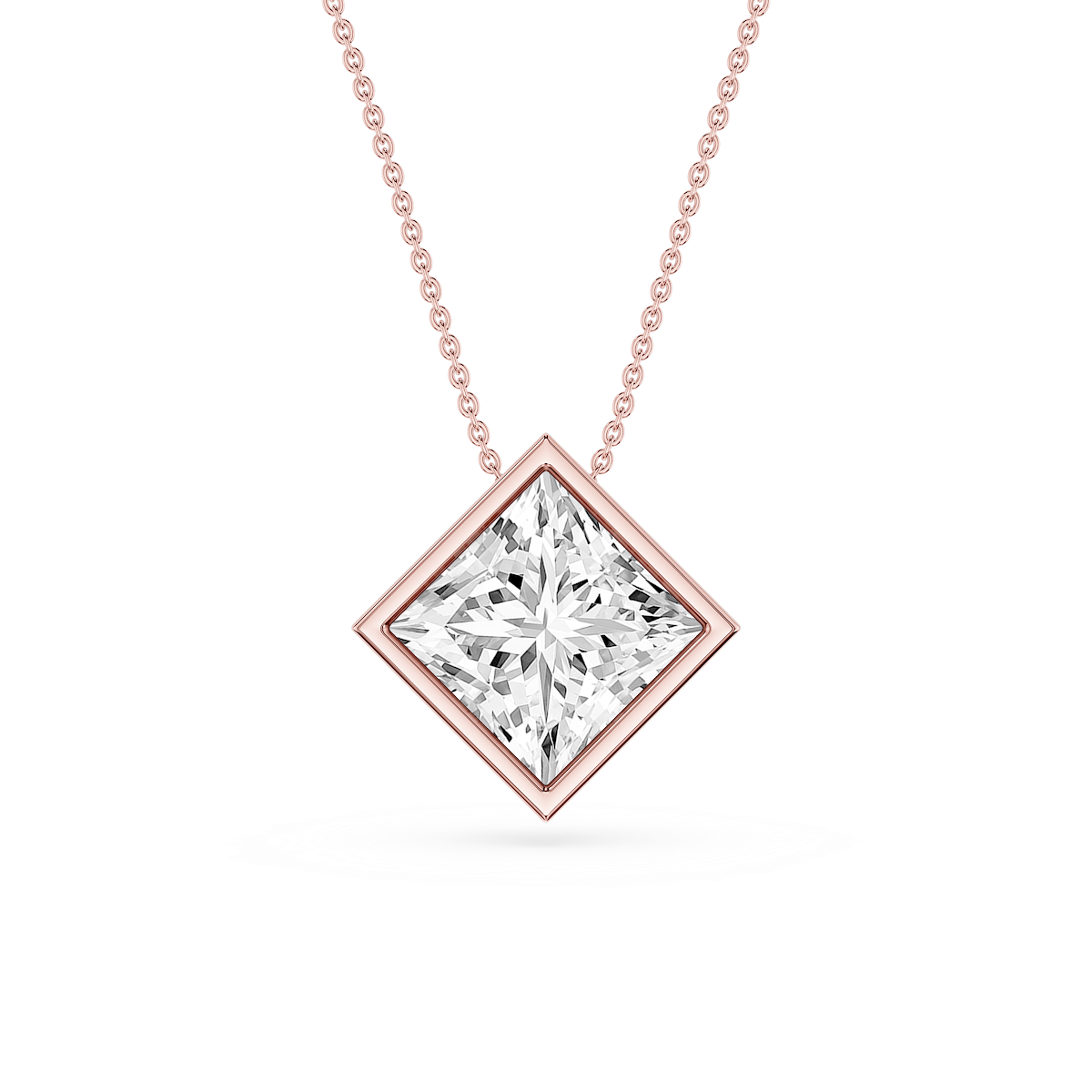 Princess Lab Grown Diamond Bezel Solitaire Slide Pendant - 16 to 18 Inches
