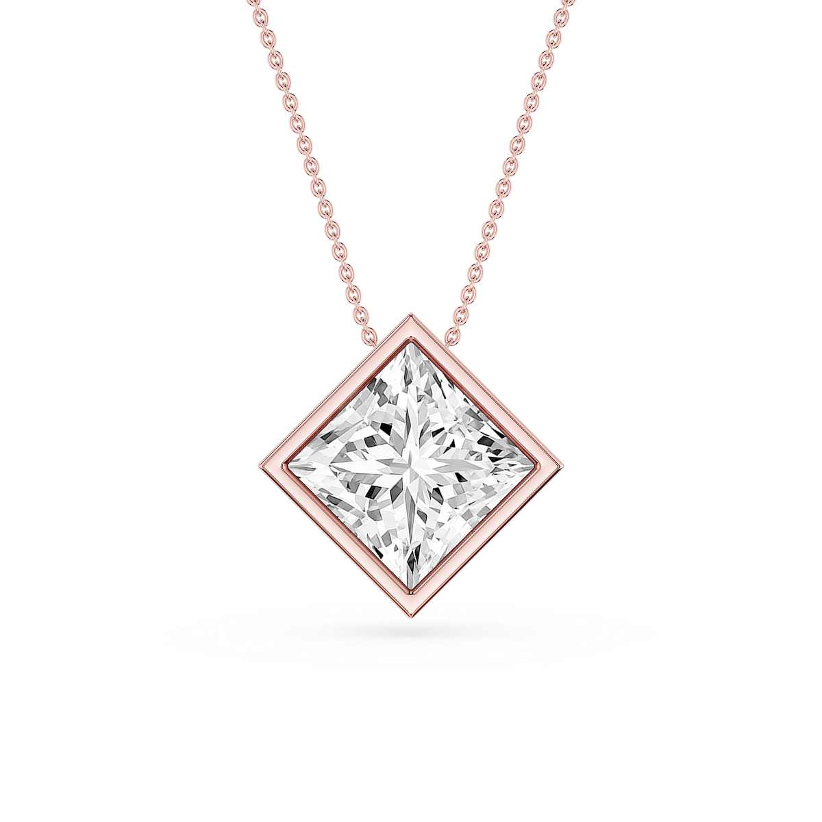 Princess Lab Grown Diamond Bezel Solitaire Slide Pendant - 16 to 18 Inches