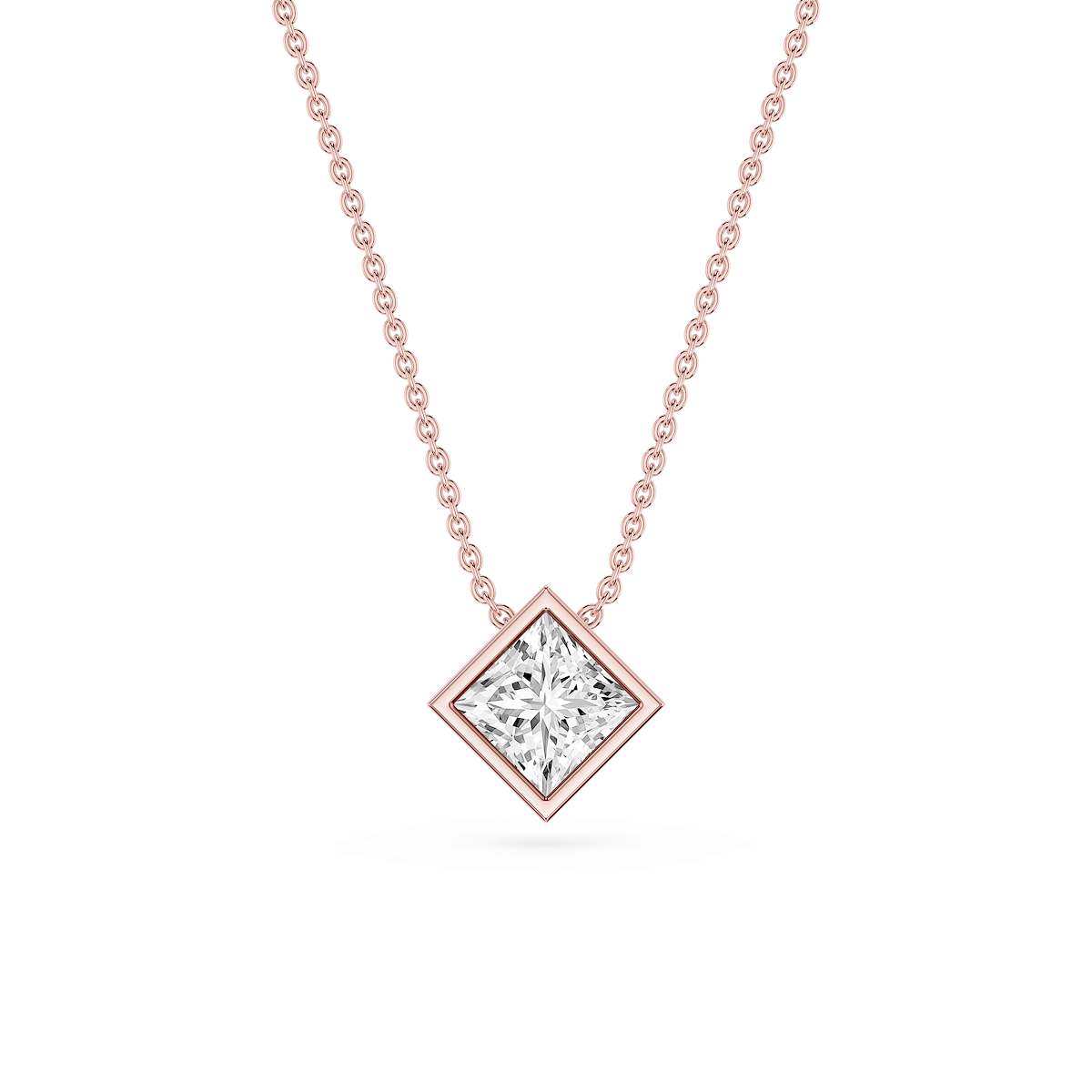 Princess Lab Grown Diamond Bezel Solitaire Slide Pendant - 16 to 18 Inches