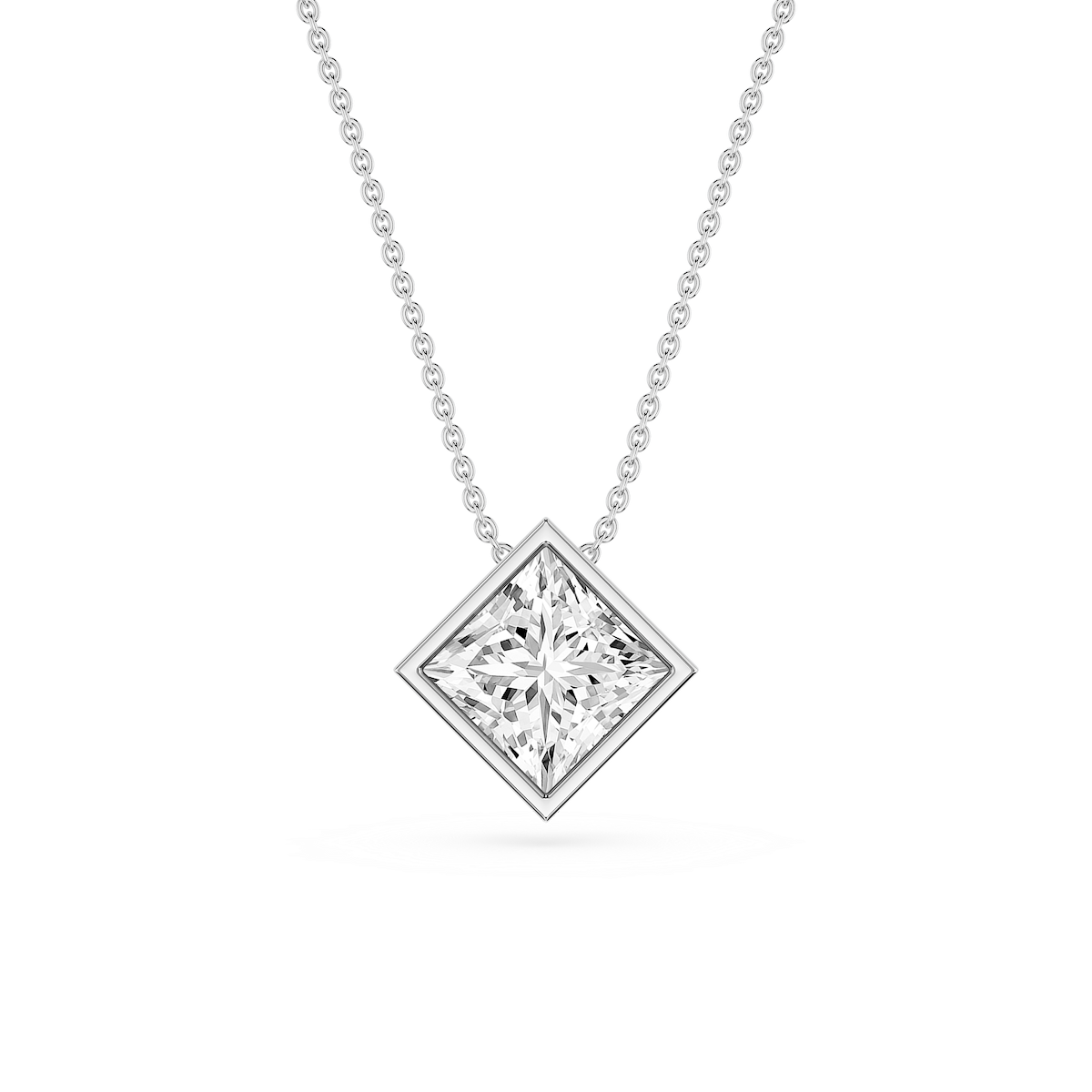Princess Lab Grown Diamond Bezel Solitaire Slide Pendant - 16 to 18 Inches