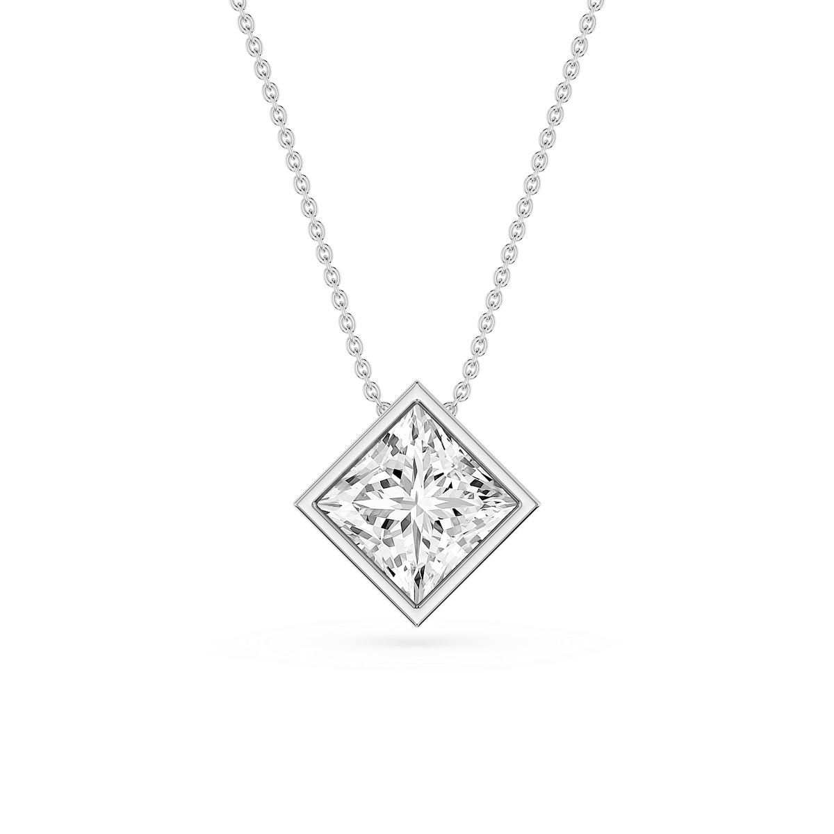 Princess Lab Grown Diamond Bezel Solitaire Slide Pendant - 16 to 18 Inches
