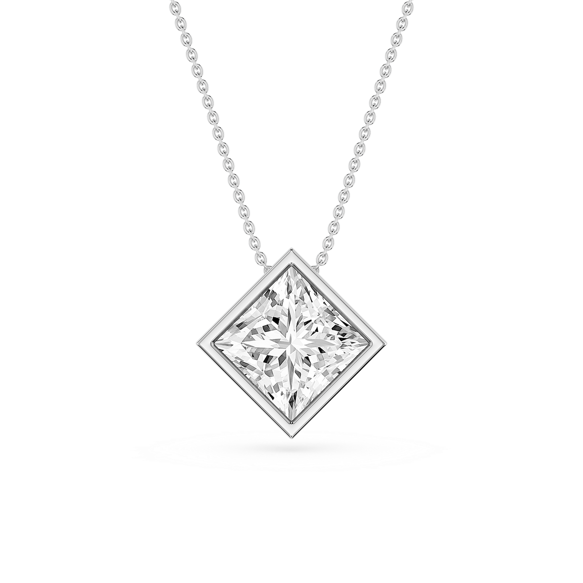Princess Lab Grown Diamond Bezel Solitaire Slide Pendant - 16 to 18 Inches