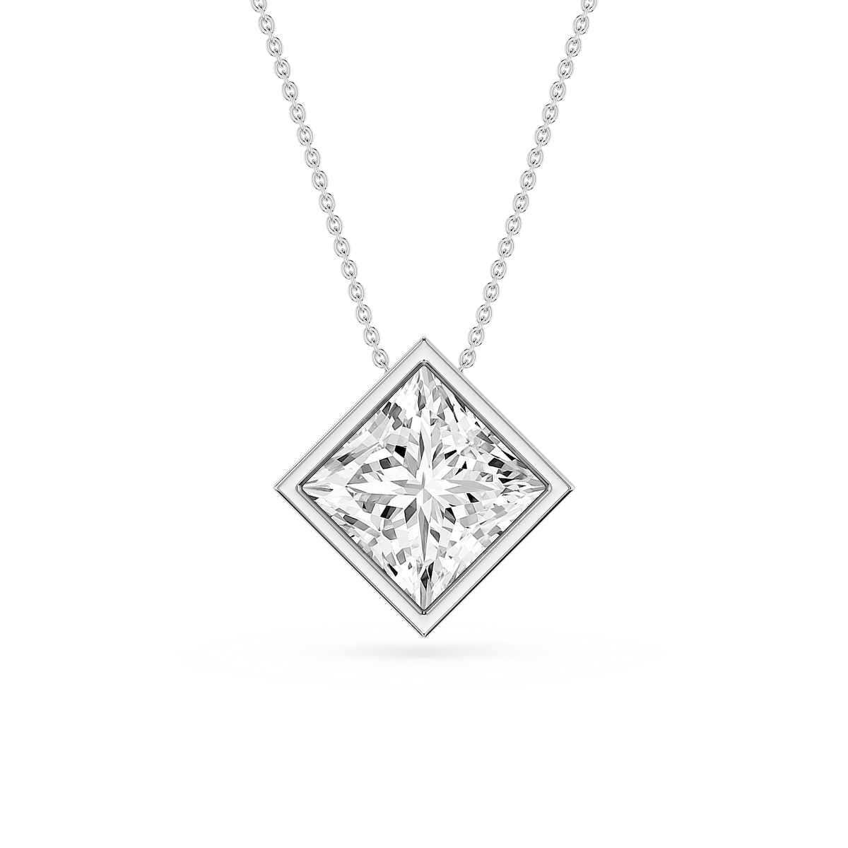 Princess Lab Grown Diamond Bezel Solitaire Slide Pendant - 16 to 18 Inches