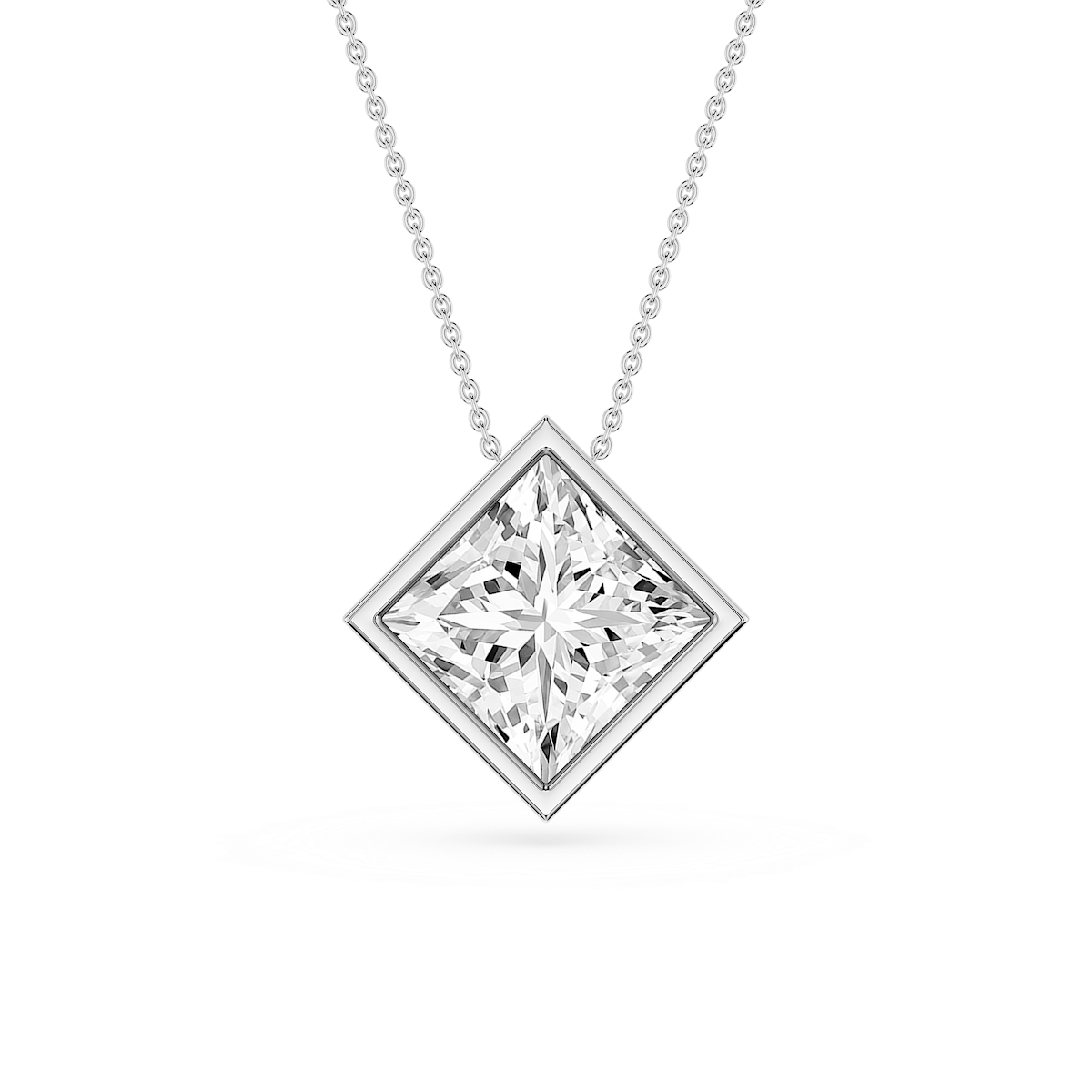 Princess Lab Grown Diamond Bezel Solitaire Slide Pendant - 16 to 18 Inches