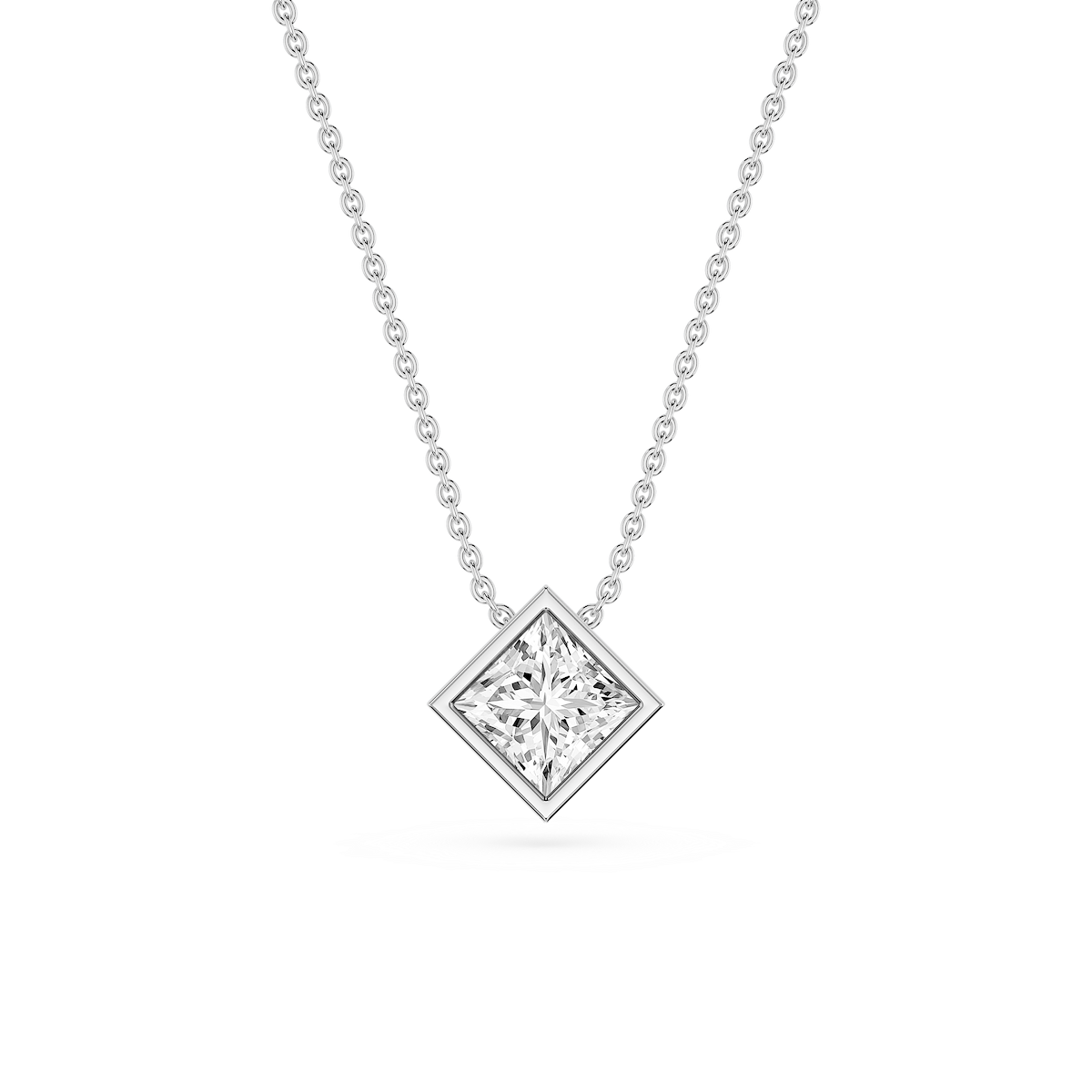 Princess Lab Grown Diamond Bezel Solitaire Slide Pendant - 16 to 18 Inches