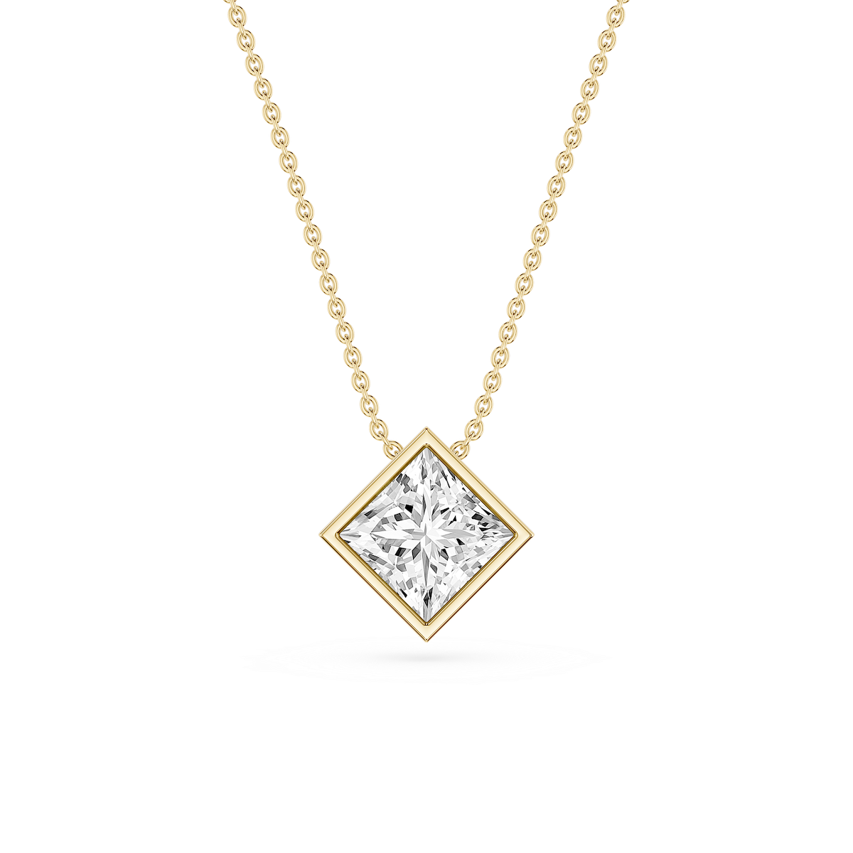 Princess Lab Grown Diamond Bezel Solitaire Slide Pendant - 16 to 18 Inches